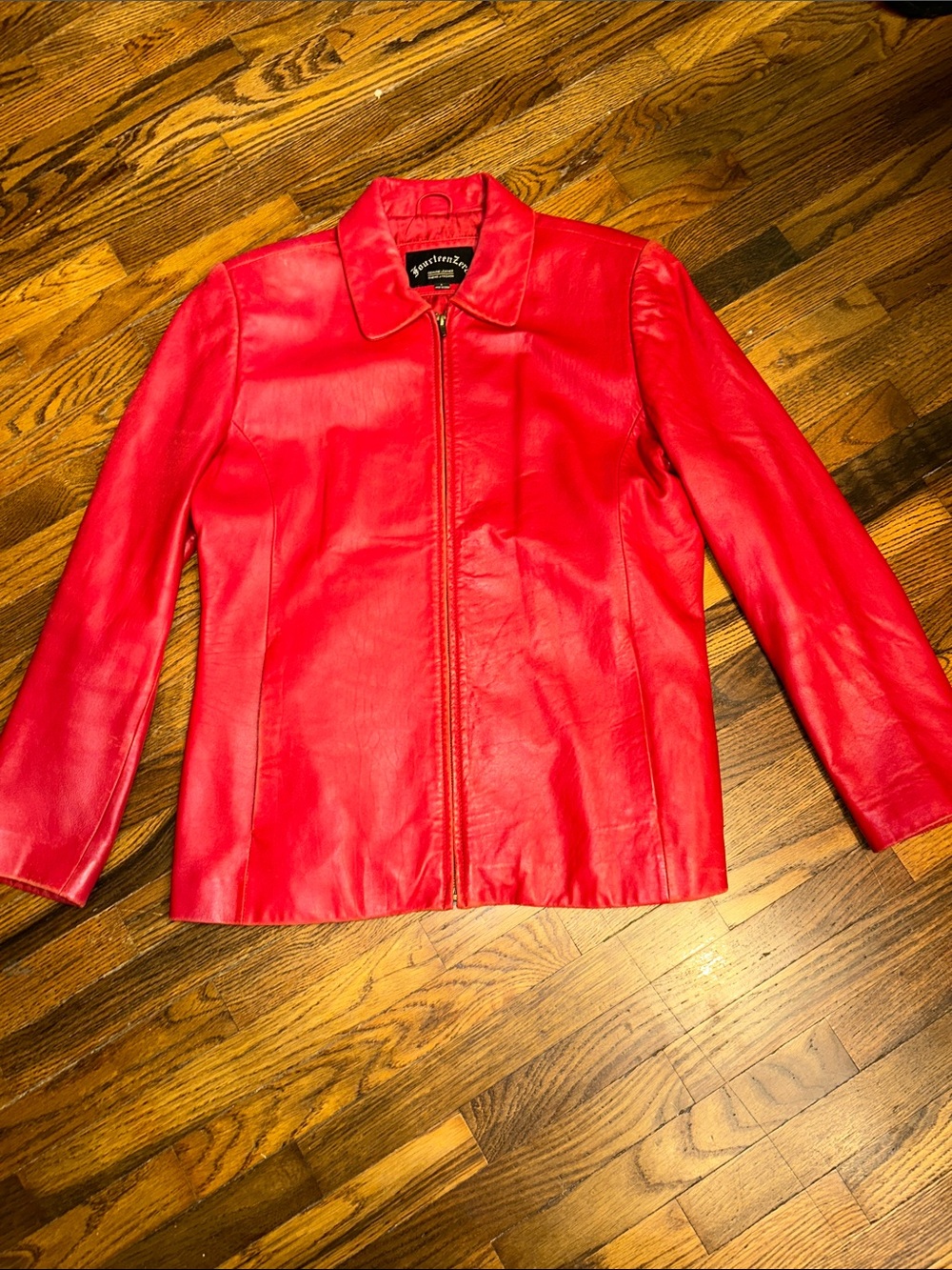 Fourteen Zero 💯 Leather Zip-Front Red Women’s Jacket, gorgeous soft worn leather